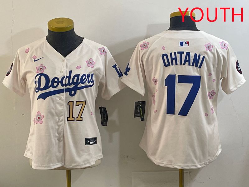 Youth Los Angeles Dodgers #17 Ohtani Cream Sakura Edition 2025 Nike MLB Jersey style 6->youth mlb jersey->Youth Jersey